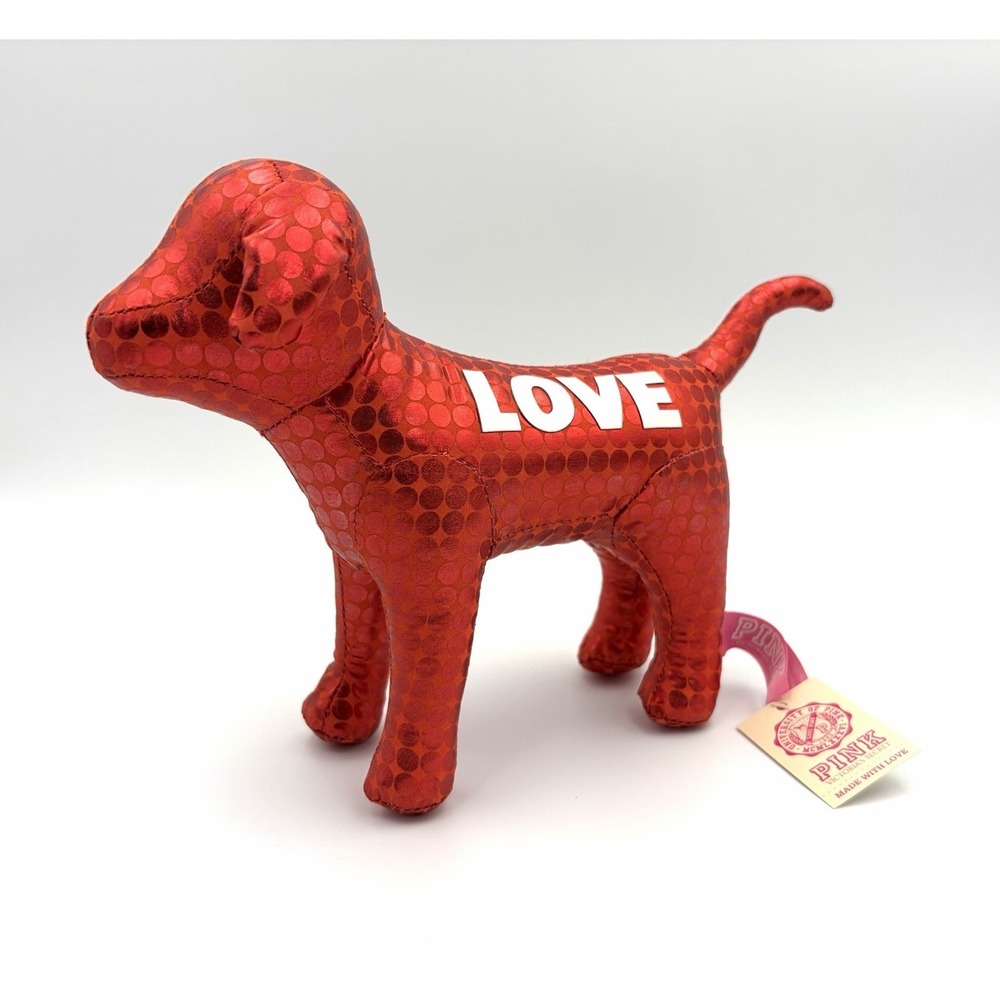 Victoria's Secret PINK Dog Plush Stuffed Red Metallic Polka Dot Love NWT 2009